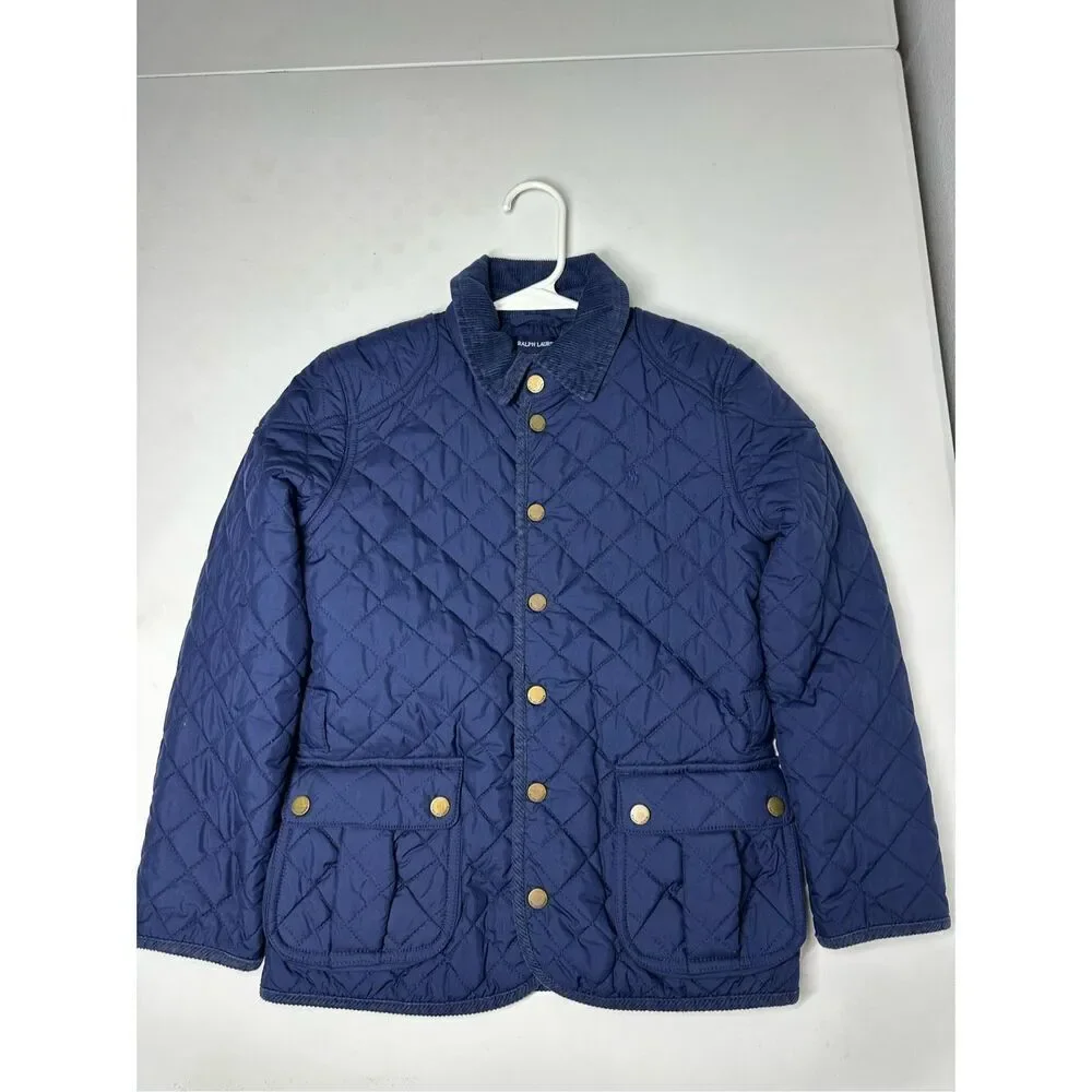 Ralph Lauren Quilted Corduroy Jacket Kids Size M 8/10 No Belt Snap Closure